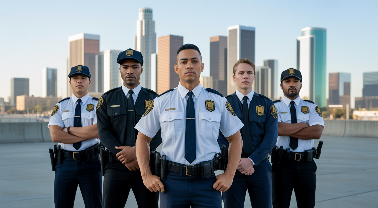 Professional security guards in Los Angeles protecting a business
